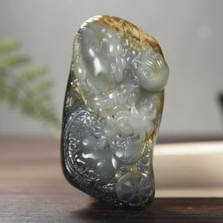 疆友 孤品和田玉青花玉籽料望子成龙把件 生肖鼠龙手把玩件 172克