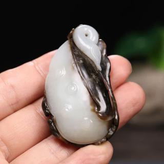 昆玉谣新疆和田玉白玉莲蓬吊坠莲花黑皮吊坠挂件玉坠项坠 和田玉多子